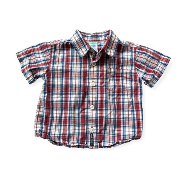 Old Navy plaid short sleeve button down size 6-12 mos - Picture 1 of 3